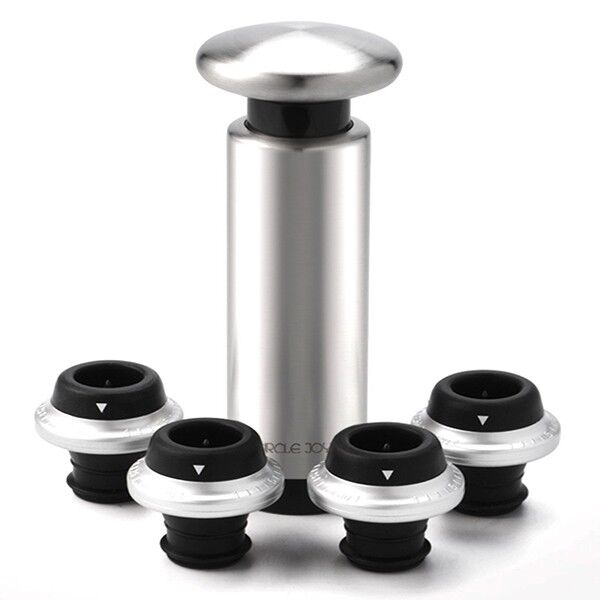 Набор для хранения вина Circle Joy Vacuum Pump With 4 Stoppers Gift Set CJ-JS05 (Silver) - 4