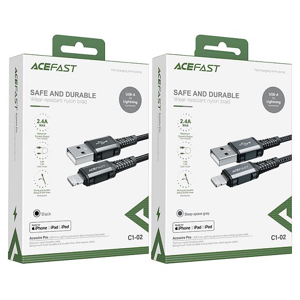 Кабель MFi ACEFAST C1-02 USB to Lightning Cable (Gray) - 6