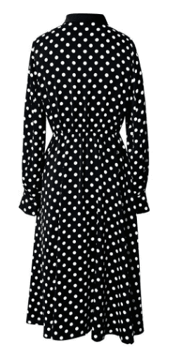 Платье Lusy Lantern V-Neck Elastic Waist Point Flower Sleeve Dress (Black/Черный) - 2